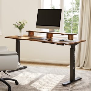63 x 29 Walnut Height Adjustable Desk with RGB Monitor Stand