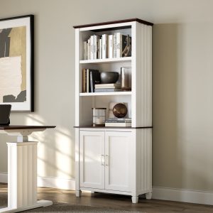 Ark ES. 71'' Display Bookshelf with Storage Cabinet. White