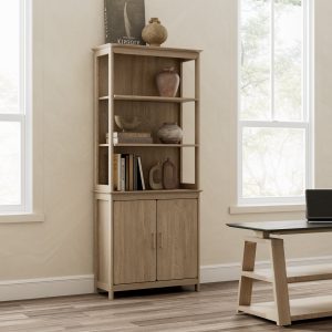 Ark EL. 71'' Display Bookshelf with Storage Cabinet. Oak