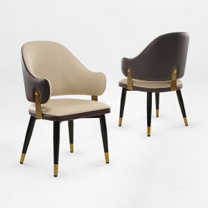 Anareli. Upholstered Dining Arm Chairs Set of 2.Beige & Dark Brown