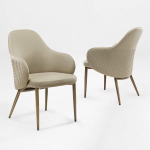 Acalay. Upholstered Dining Arm Chairs Set of 2. Beige