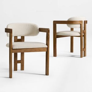 Elle Boucle Dining Chairs Set of 2. Walnut/Black