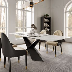 Evelyn. 70- 102 Extendable Dining Table with Slate. White