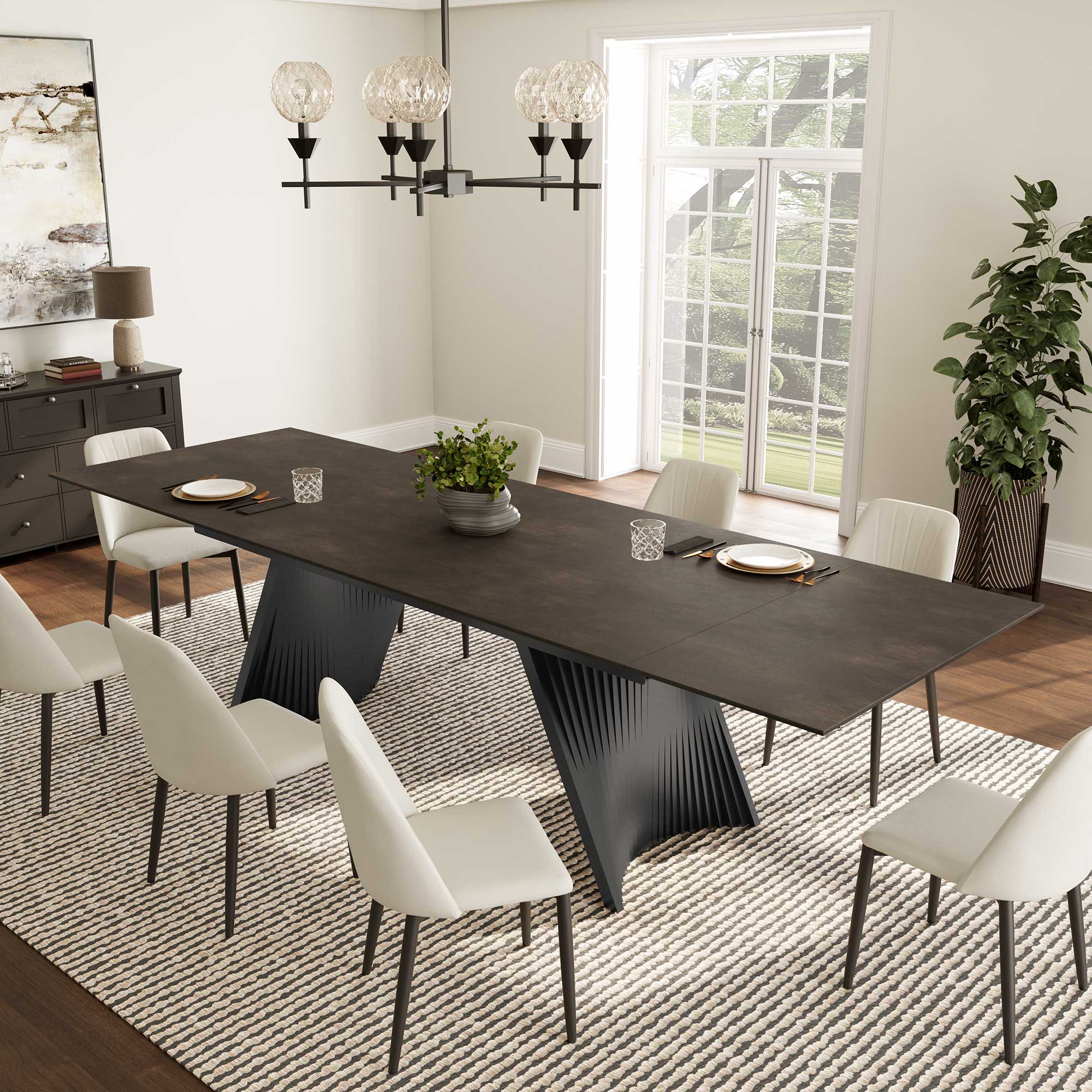 Charlotte. 90-129 Extendable Dining Table With Sintered Stone Desktop