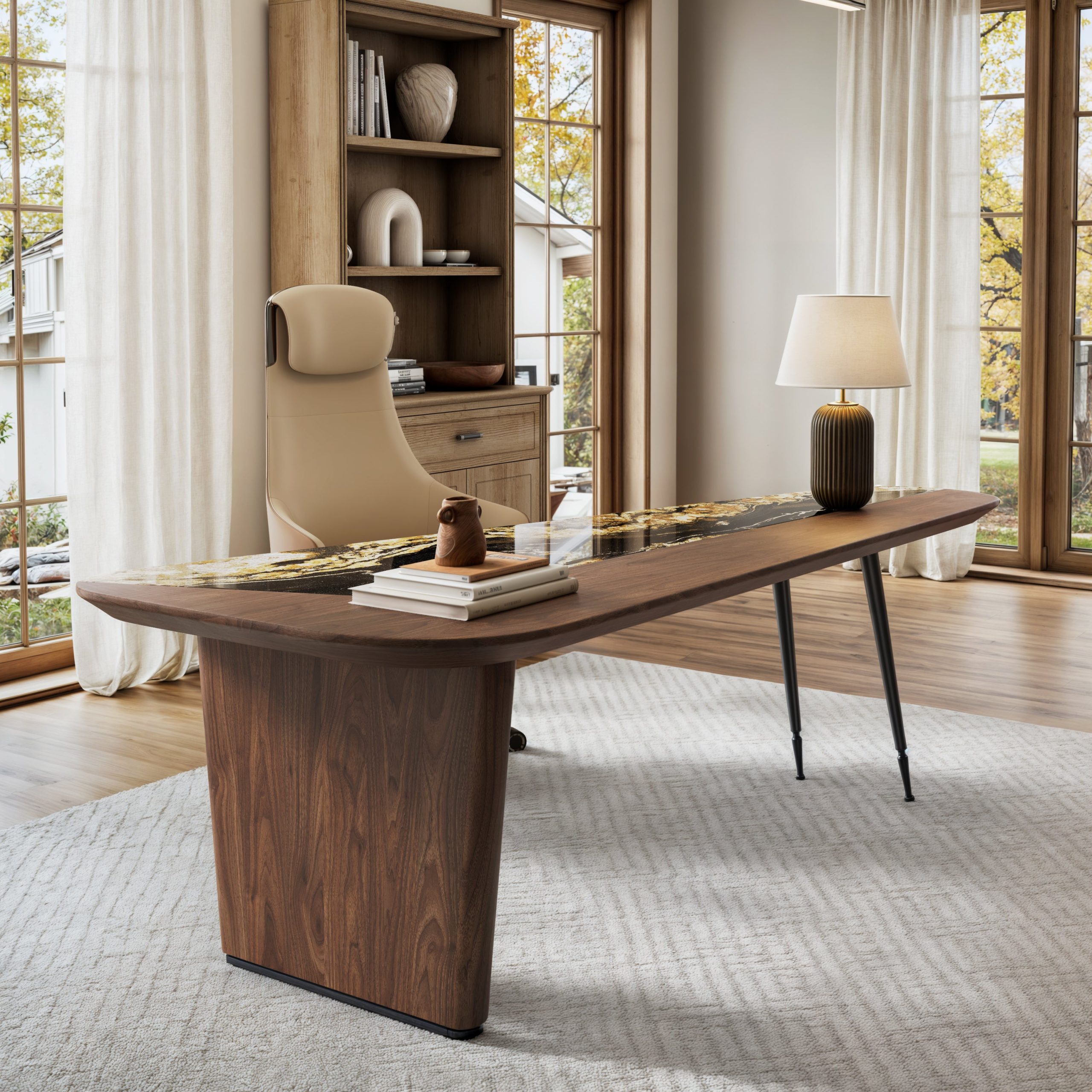 [Coming Soon] Magma. Natural Marble & Wood Top Office Desk (86x37) - Image 3