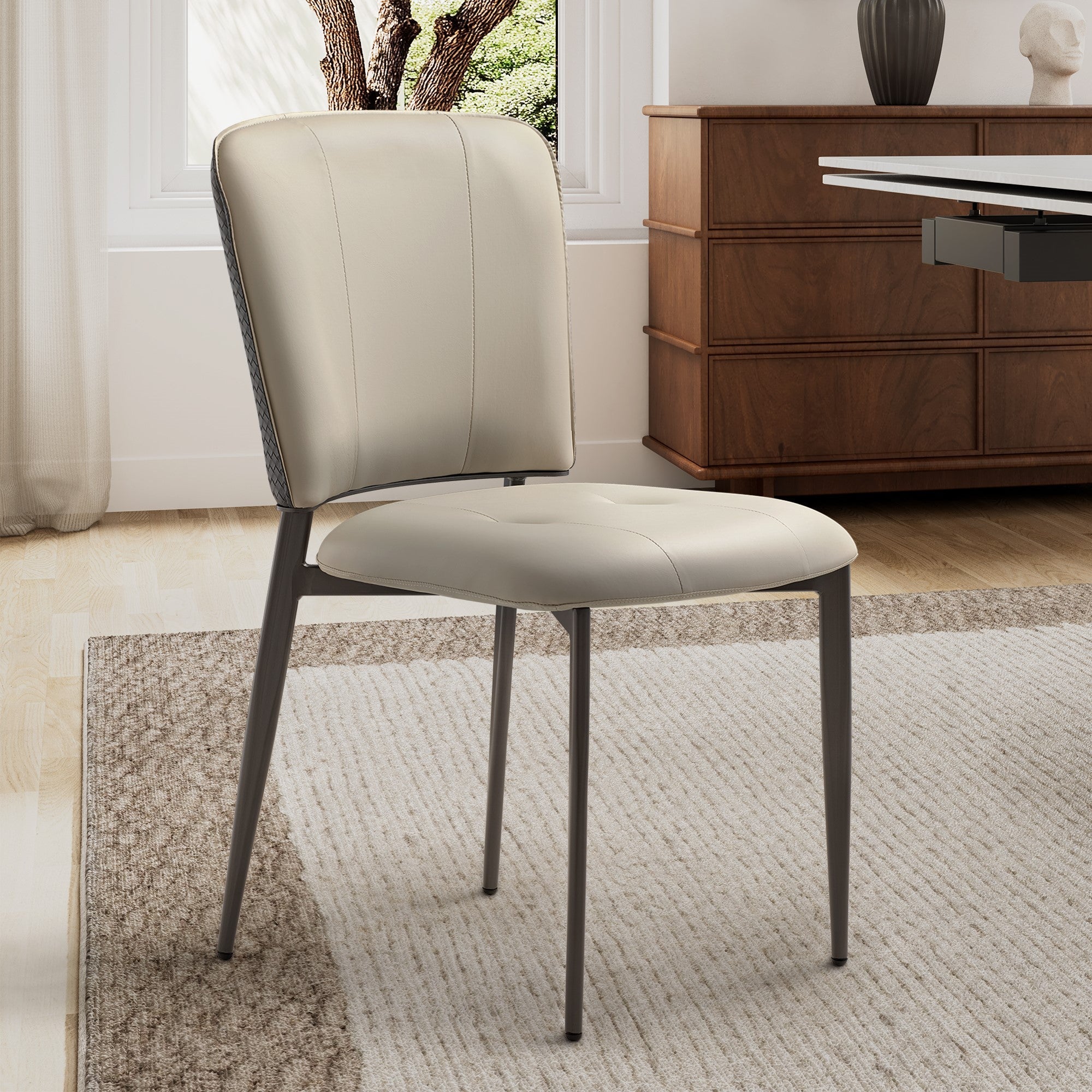 Aspen. Upholstered Dining Side Chairs Set of 2.  Indigo Blue& Off-White - Image 2