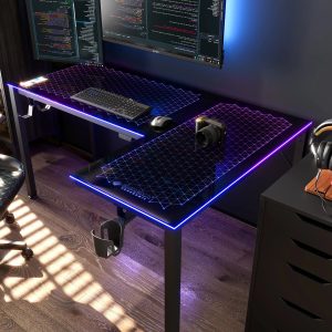 GTG - L60. L-Shaped Glass LED Gaming Desk (60x40)
