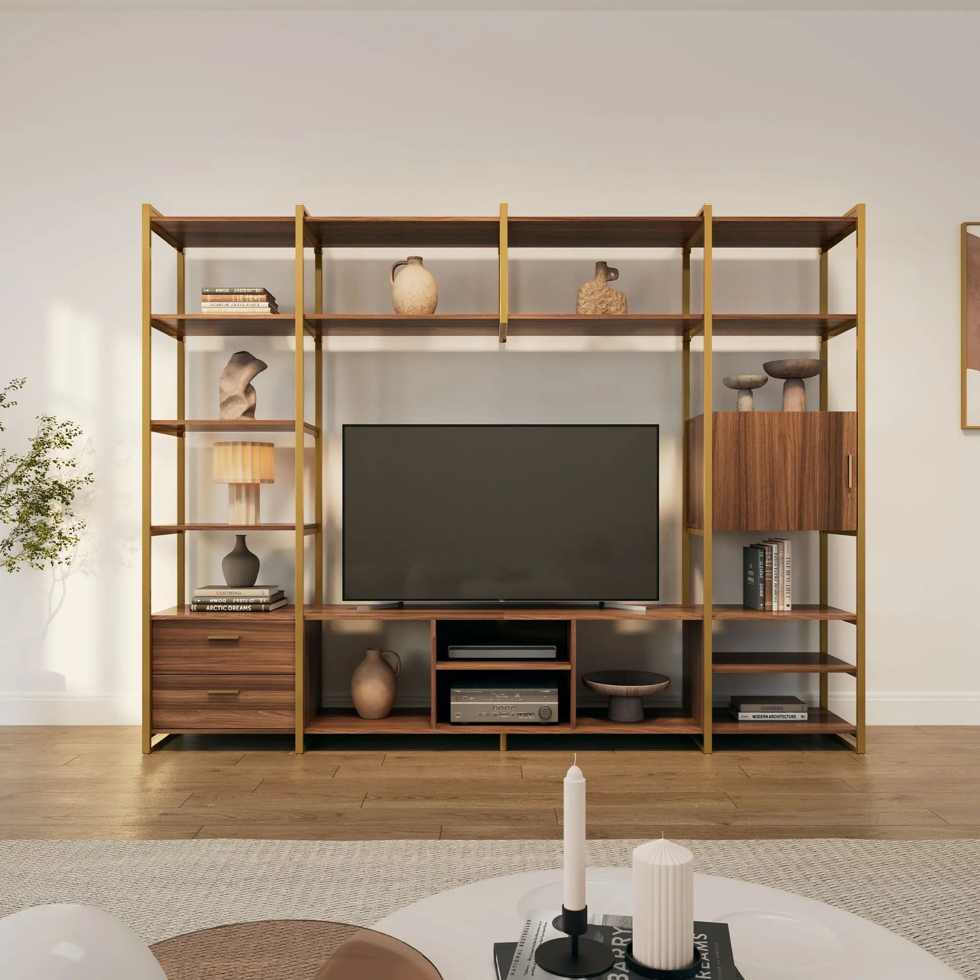Sonoma Modern TV Stand with Storage Cabinet & Book Shelves - Image 10
