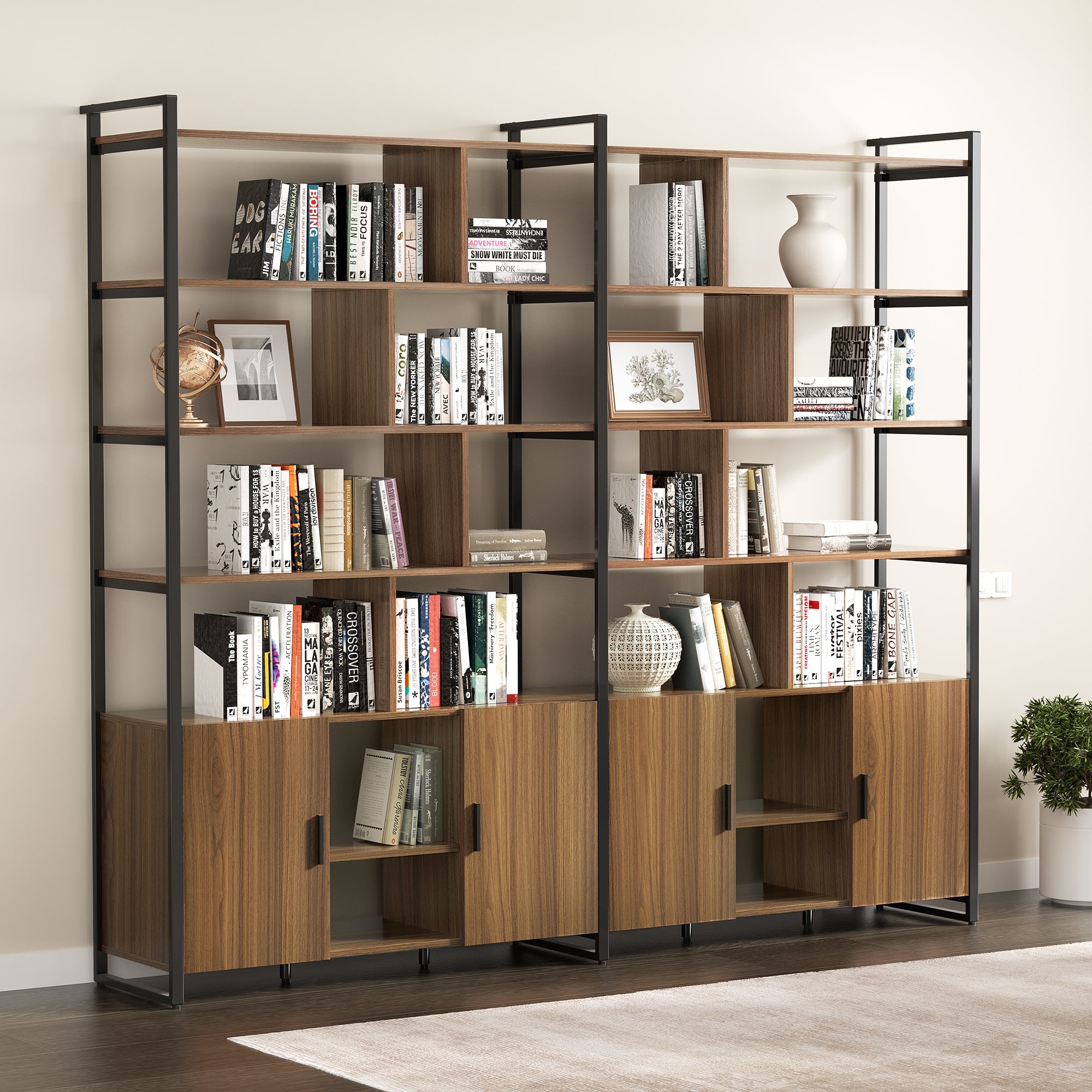 Napa Wood Bookcase Cabinet. Bottom Storage. Adjustable Book Shelves - Image 4