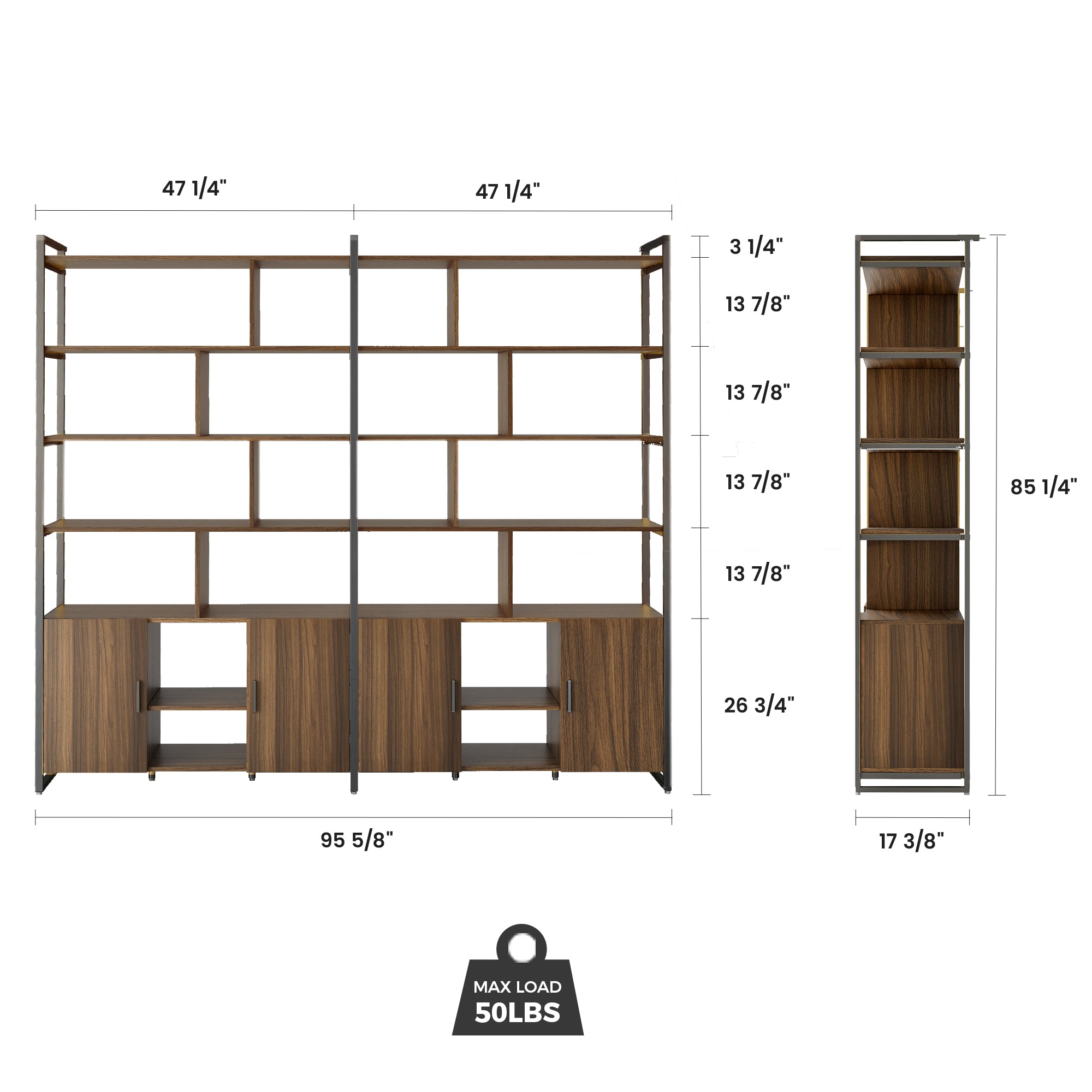 Napa Wood Bookcase Cabinet. Bottom Storage. Adjustable Book Shelves - Image 16