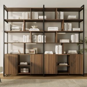 Napa Wood Bookcase Cabinet. Bottom Storage. Adjustable Book Shelves