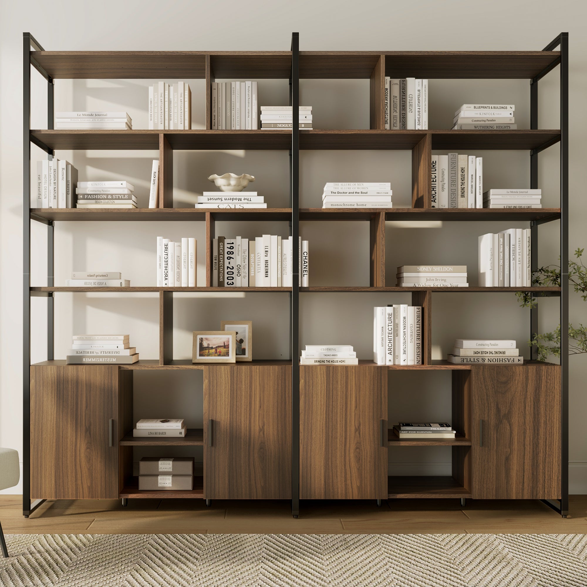 Napa Wood Bookcase Cabinet. Bottom Storage. Adjustable Book Shelves