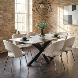 Shanean. Velvet Dining Chair  1 PC.  Off-White